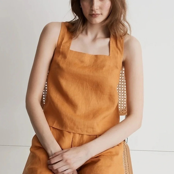 New Madewell 100% Linen Cross Back Sleeveless Top Size 00 - Picture 1 of 9
